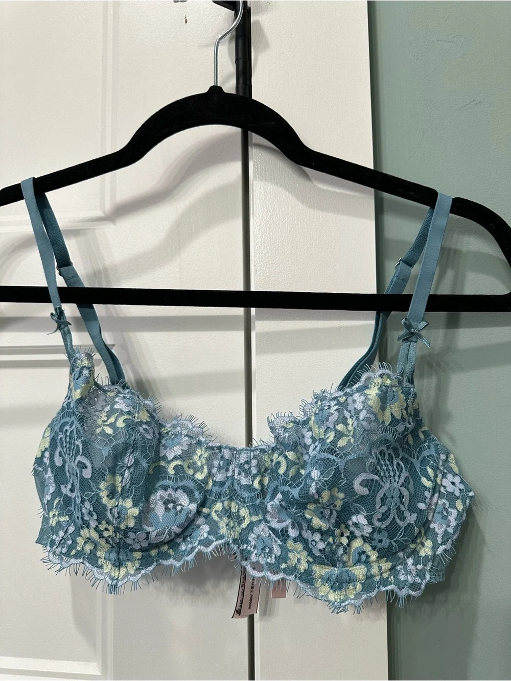 Victoria's Secret Blue Floral Lace Bra & Panty Set